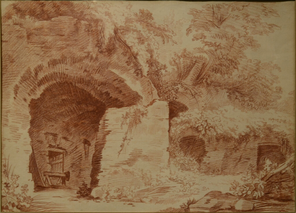 A ruined gallery by Hubert Robert